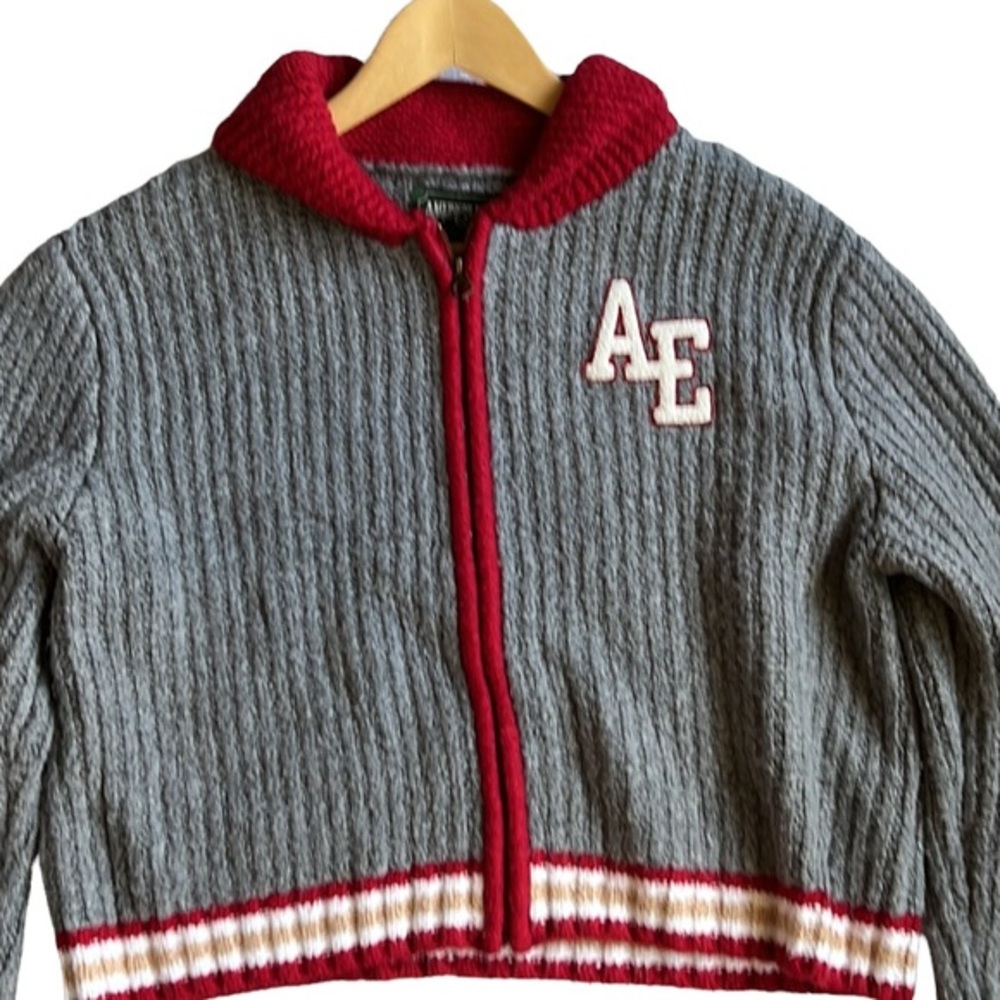 American Eagle Vintage Style Letterman Cardigan Sweater Red/Gray Size Large - Picture 2 of 7